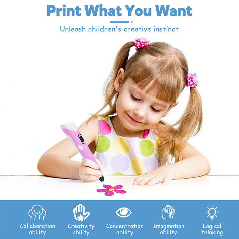 1.75mm Kids 3D Printing Pen Set - Safe PLA/ABS, LCD Screen, DIY Fun