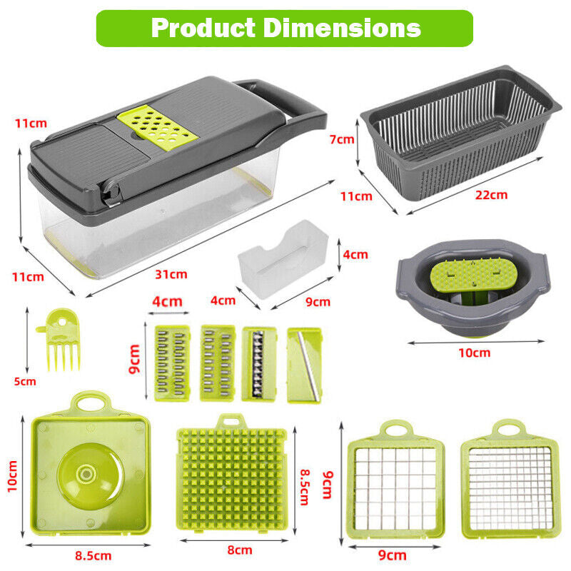 15-in-1 Multifunctional Vegetable Slicer Chopper with 10 Blades & Basket