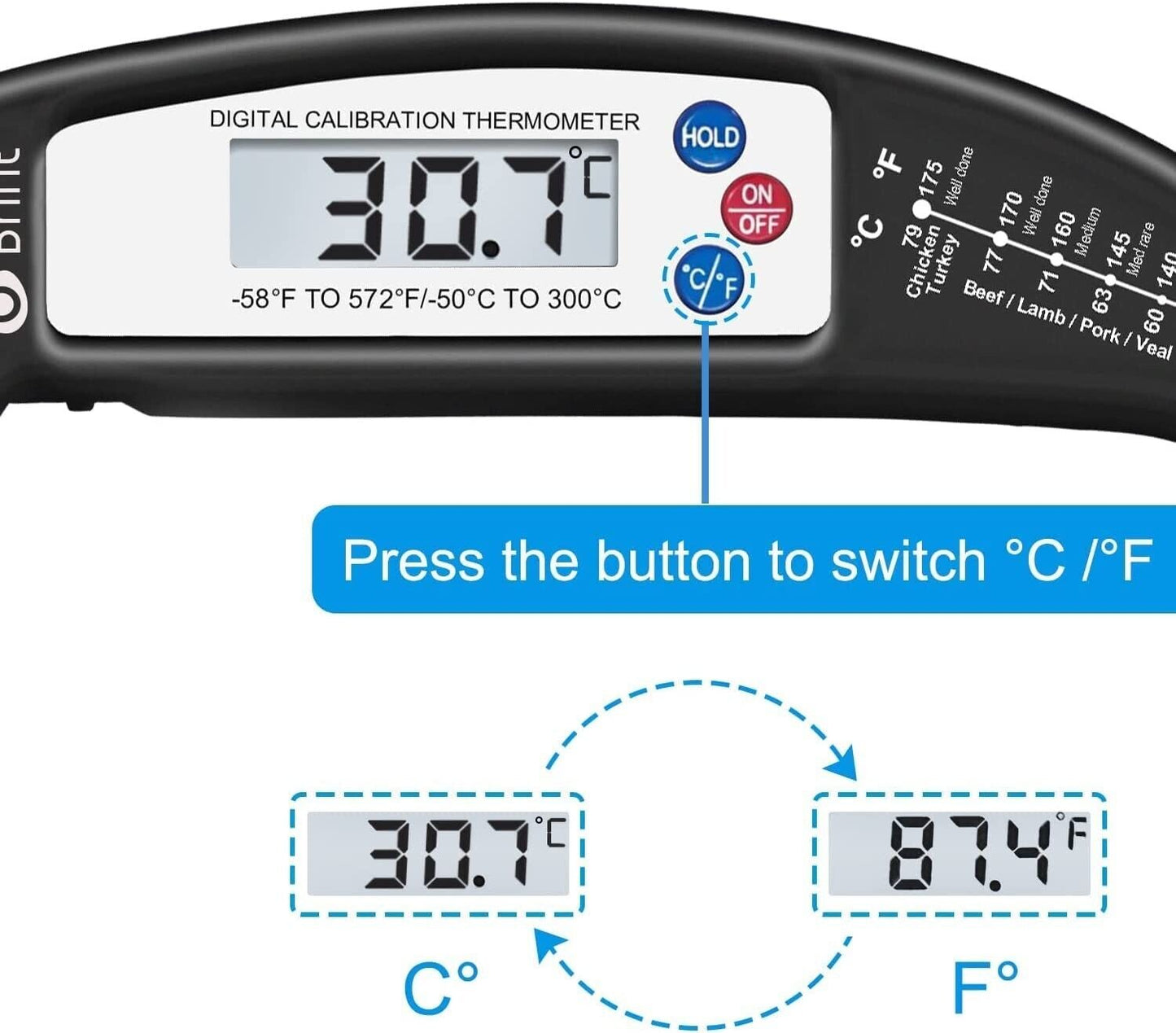 Instant Read Meat Thermometer Probe – Waterproof Digital Kitchen Tool