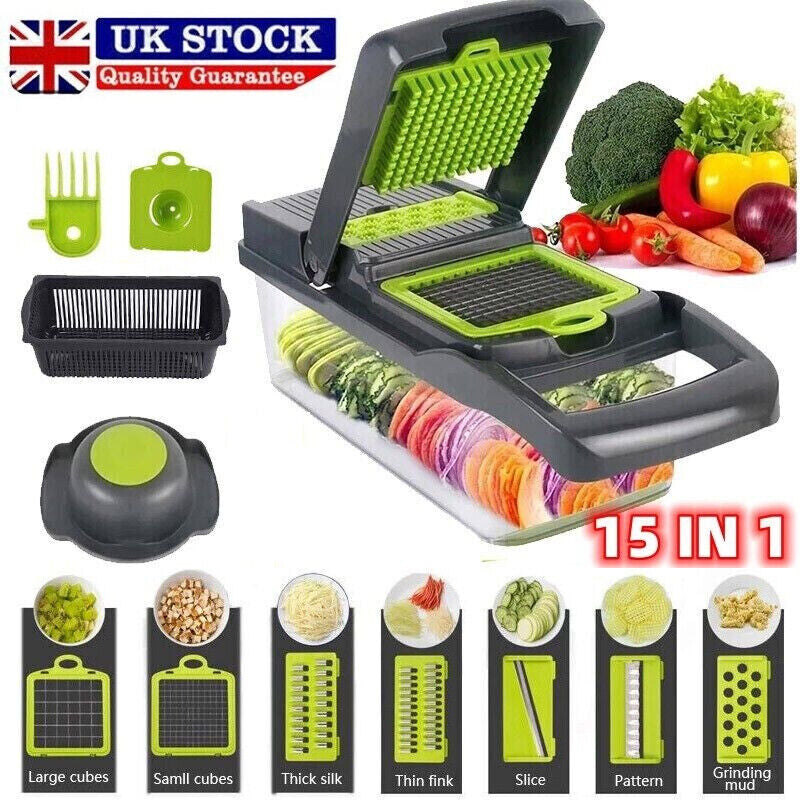 15-in-1 Multifunctional Vegetable Slicer Chopper with 10 Blades & Basket