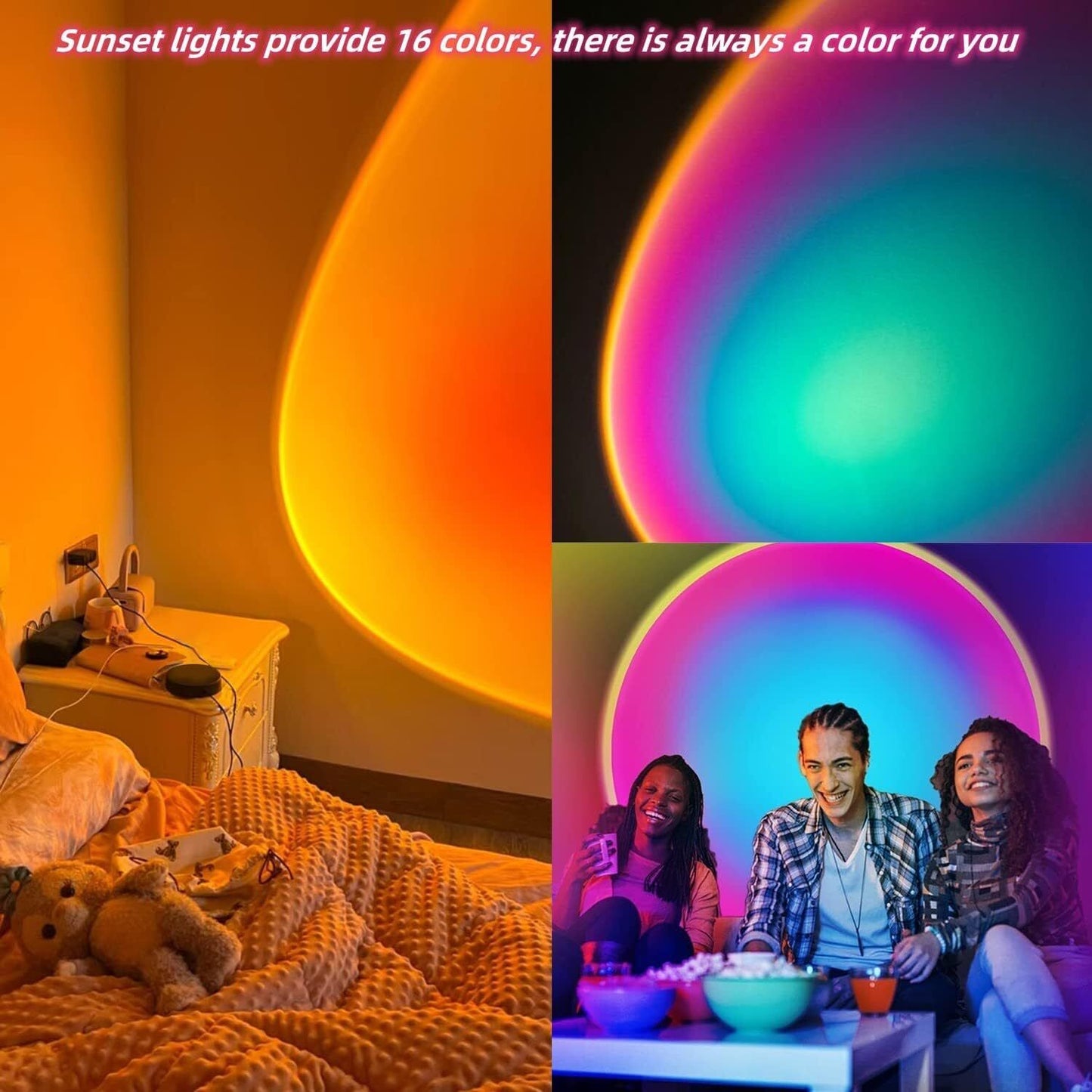 16 Colours Sunset Projector LED Desk Lamp - USB Atmosphere Night Light