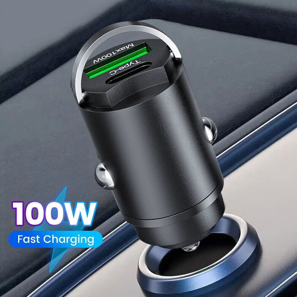 100W Mini Car Charger - Fast Charging, Type-C & USB-A, Compact, Durable