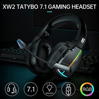 TATYBO Gaming Headset with 7.1 Surround Sound, Noise-Cancelling Mic, LED Lights