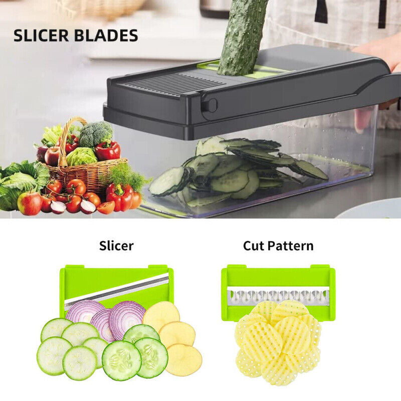 15-in-1 Multifunctional Vegetable Slicer Chopper with 10 Blades & Basket