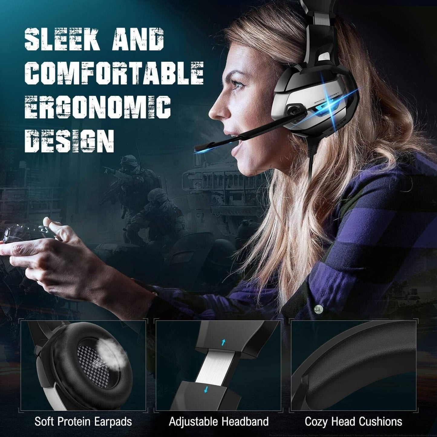 Pro Gaming Headset with 7.1 Surround Sound, Noise Cancelling Mic