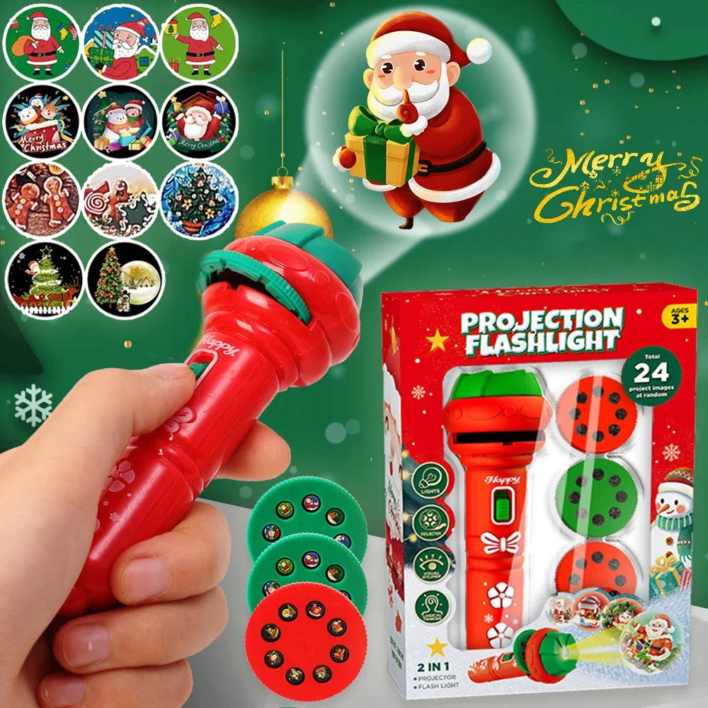 Kids Christmas Torch Projector Stocking Filler Torch - 24 Christmas Patterns