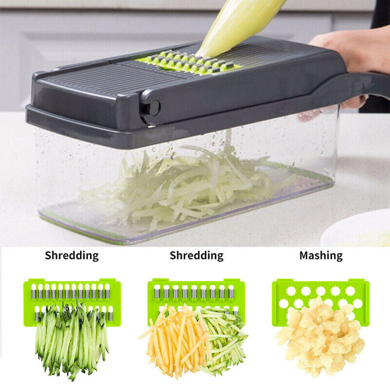 15-in-1 Multifunctional Vegetable Slicer Chopper with 10 Blades & Basket