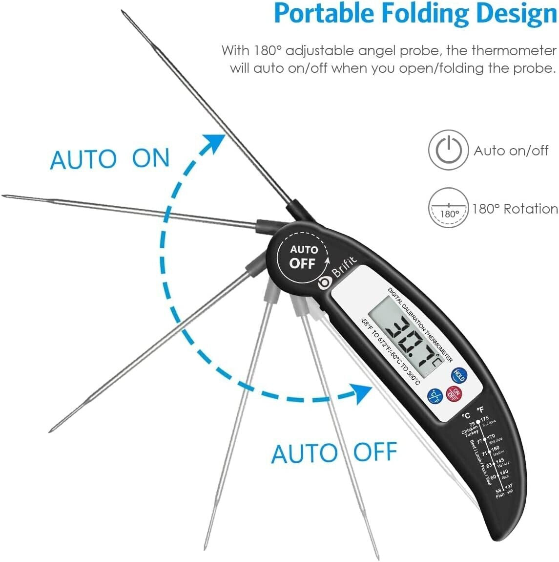 Instant Read Meat Thermometer Probe – Waterproof Digital Kitchen Tool