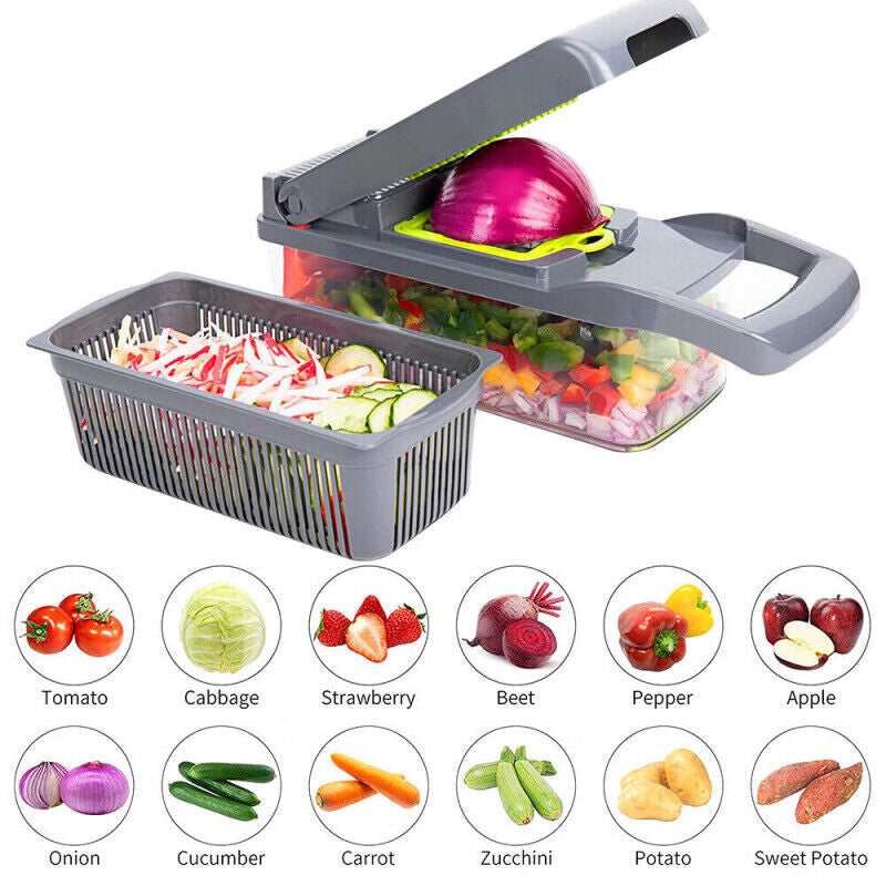 15-in-1 Multifunctional Vegetable Slicer Chopper with 10 Blades & Basket