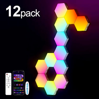 Home Hexagon Gaming Lights with Remote & App Control - 12 Pack