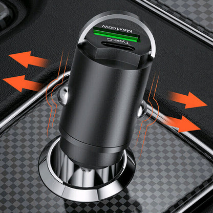 100W Mini Car Charger - Fast Charging, Type-C & USB-A, Compact, Durable