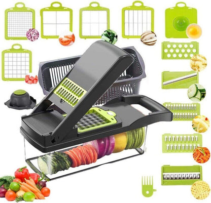 15-in-1 Multifunctional Vegetable Slicer Chopper with 10 Blades & Basket