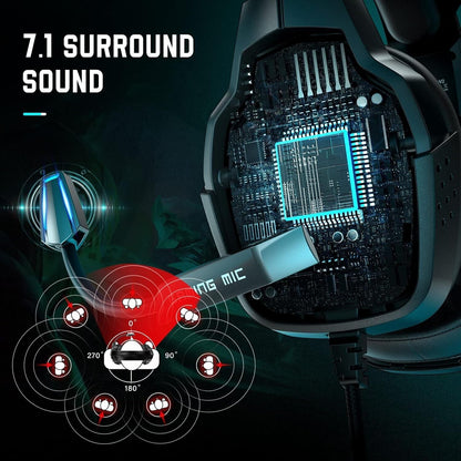 TATYBO Gaming Headset with 7.1 Surround Sound, Noise-Cancelling Mic, LED Lights