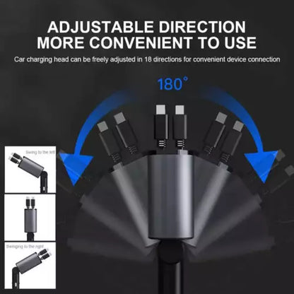 Retractable Car Charger for iPhone & Samsung - 4 in 1 Fast Charger