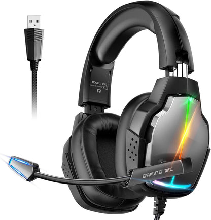 TATYBO Gaming Headset with 7.1 Surround Sound, Noise-Cancelling Mic, LED Lights