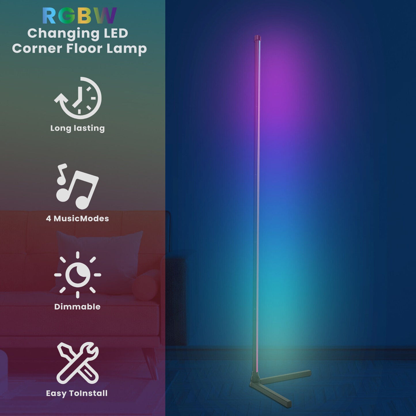 Matel 90Cm RGB Colour Changing LED Floor Light Mood Lamp