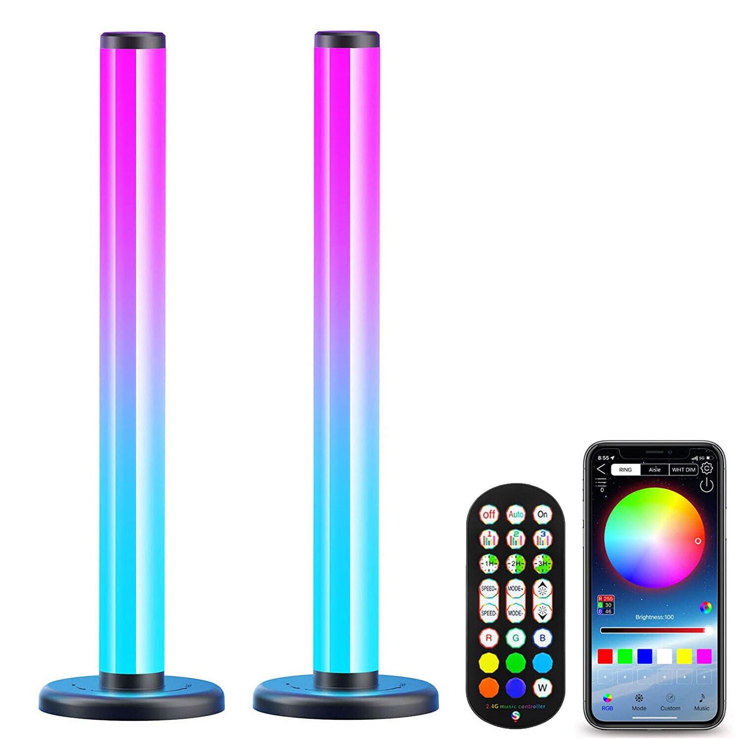 Smart LED Light Bar 360° RGB – Music Sync, 16M Colours, 8 Scene Modes - App & Remote Controlled