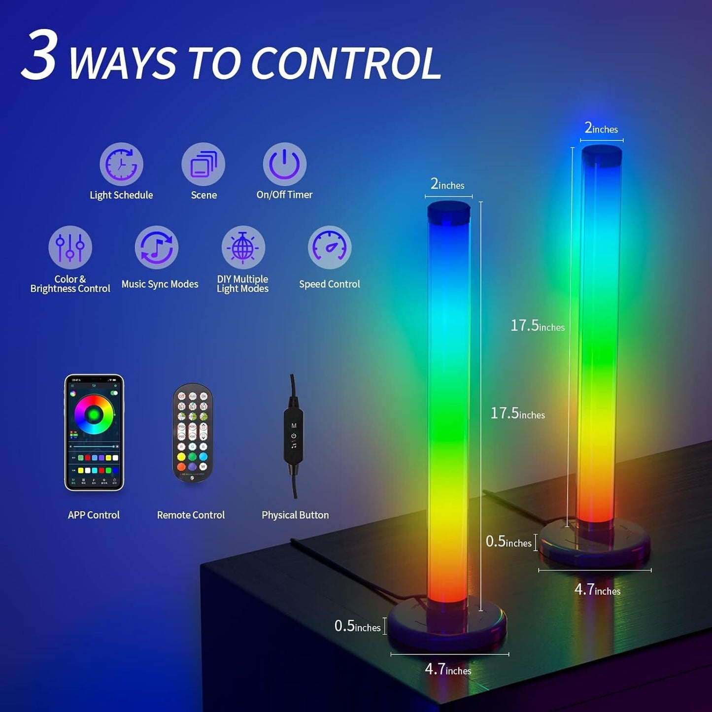 Smart LED Light Bar 360° RGB – Music Sync, 16M Colours, 8 Scene Modes -  3 Way Control