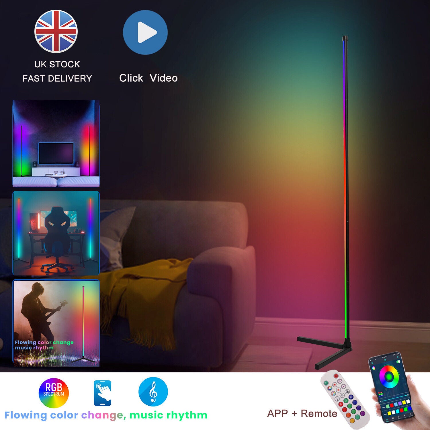 Matel 90Cm RGB Colour Changing LED Floor Light Mood Lamp