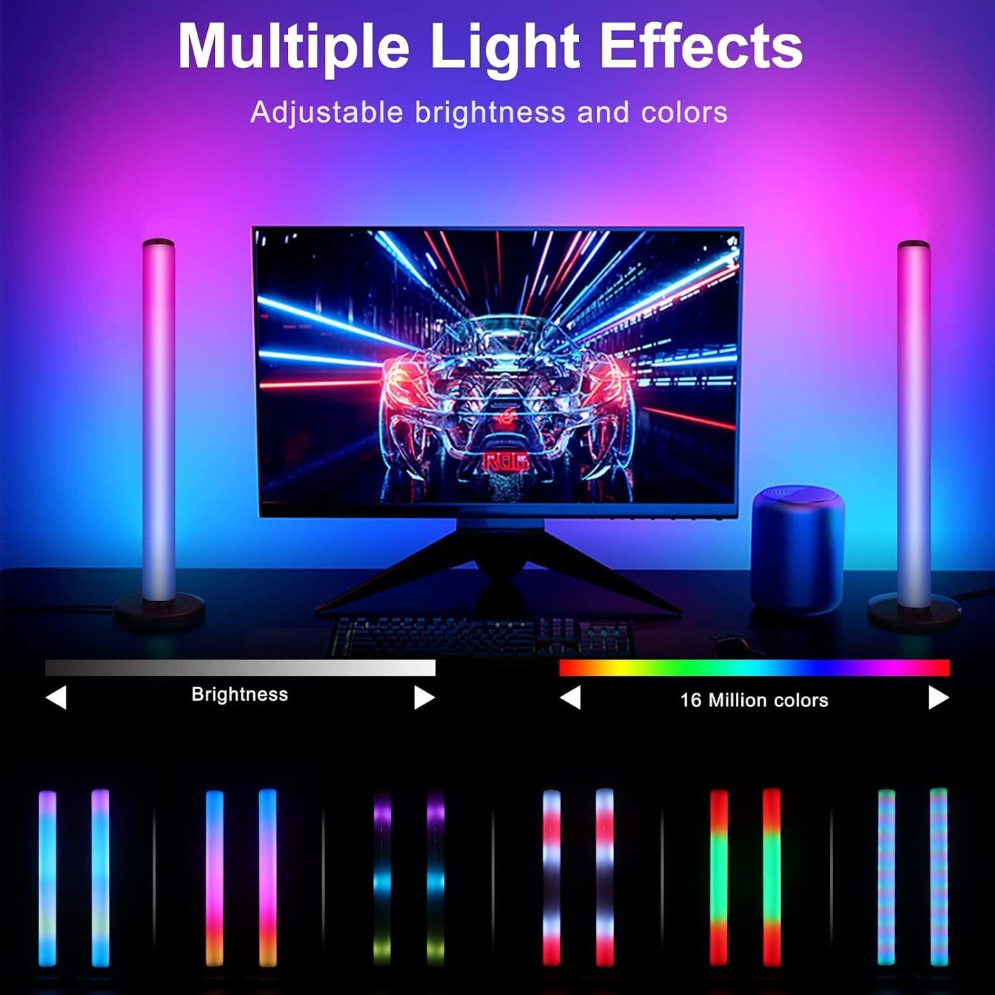 Smart LED Light Bar 360° RGB – Music Sync, 16M Colours, 8 Scene Modes - Multiple Light Effects