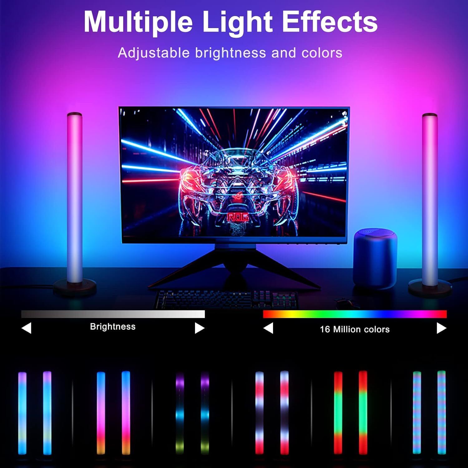 Smart LED Light Bar 360° RGB – Music Sync, 16M Colours, 8 Scene Modes - Multiple Light Effects